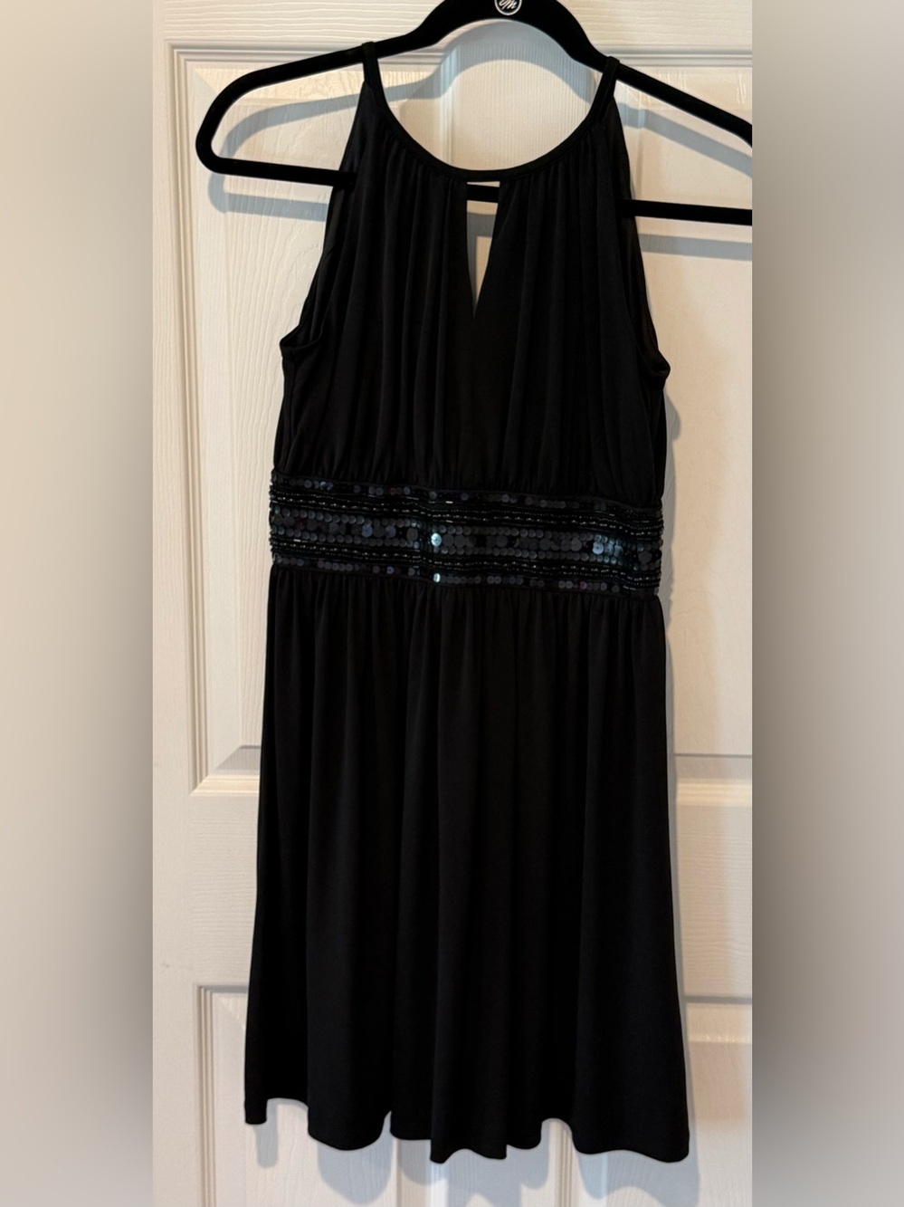 Apt 9 Petite XS Black Dress Crossover Neck Metallic Empire Waist Tie Back